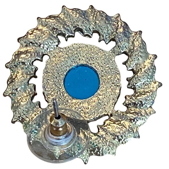 Vintage Style Silver & Blue Rhinestone Clip-On Earrings With Turquoise Marquise - Picture 5 of 6